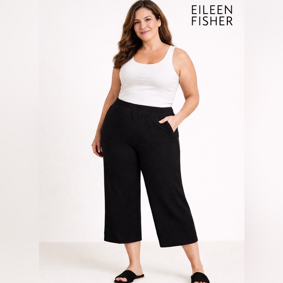 Eileen Fisher Pants - Eileen Fisher Cropped Crepe Wide Leg Pants Black (Large) lightweight workwear